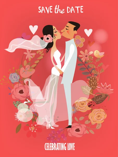 Dibujos animados besos pareja de recién casados — Archivo Imágenes Vectoriales