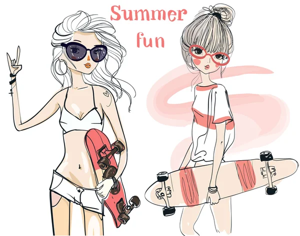 Cute summer girls — Stock Vector