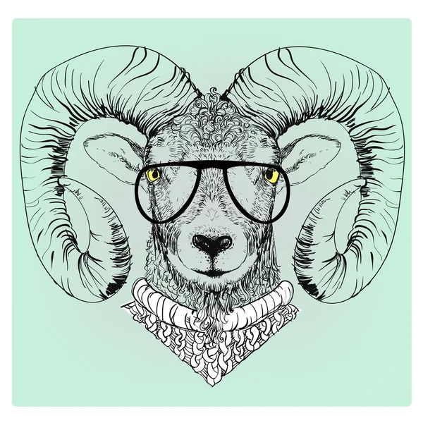 Hipster portrait of ram with glasses — Stock Vector