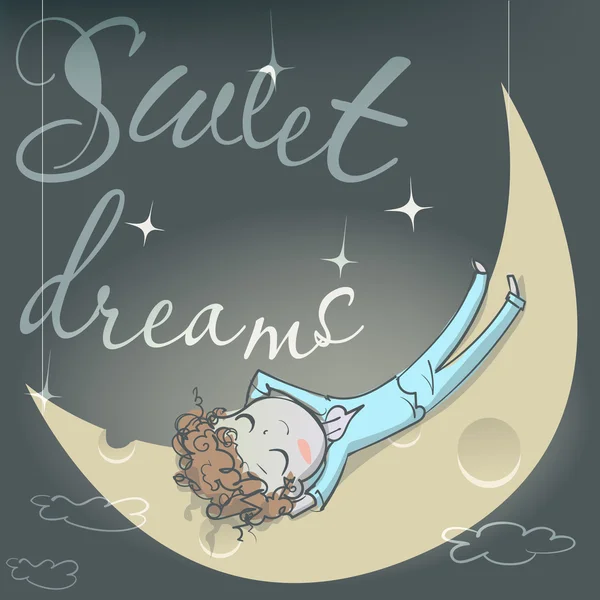 Mignonne fille endormie sur la lune — Image vectorielle