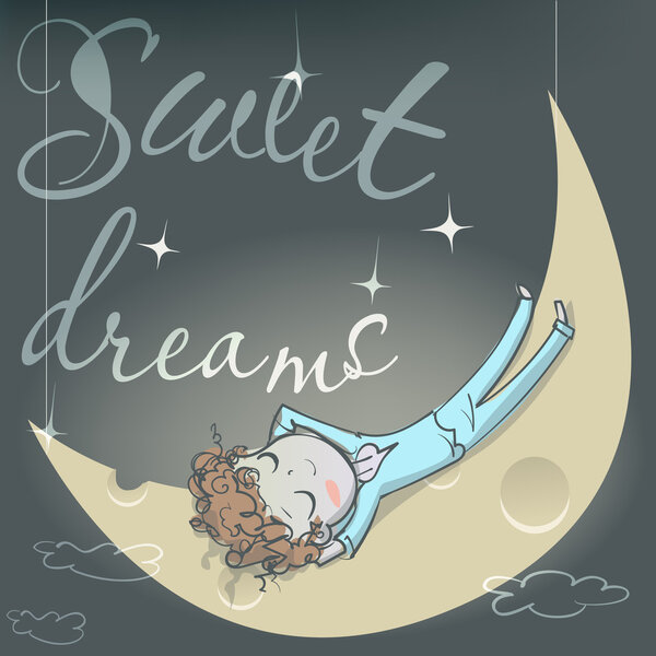 cute sleeping girl on the moon