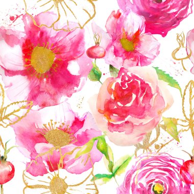 Suluboya çiçekli kusursuz desen