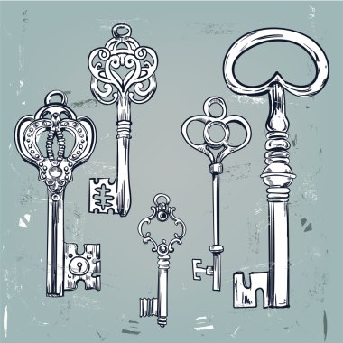 Çizilmiş küme çeşitli vintage anahtar.