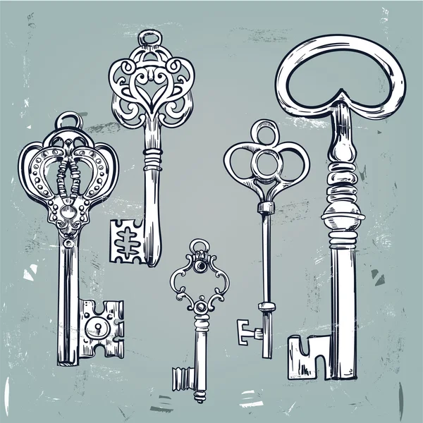 Çizilmiş küme çeşitli vintage anahtar.