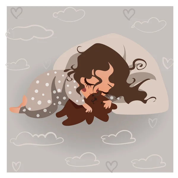 Oyuncak ayı ile sevimli uyuyan kız — Stok Vektör