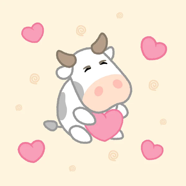 Dibujos animados vaca linda con corazones, dibujo para niños.Ilustración vectorial . — Vector de stock