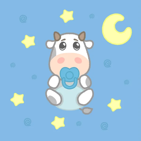 Dibujos animados lindo niño vaca bebé en pañal, dibujo para niños.Vector ilustración . — Vector de stock