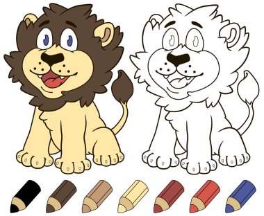 Mutlu karikatür aslan. Boyama Kitap Illustration.