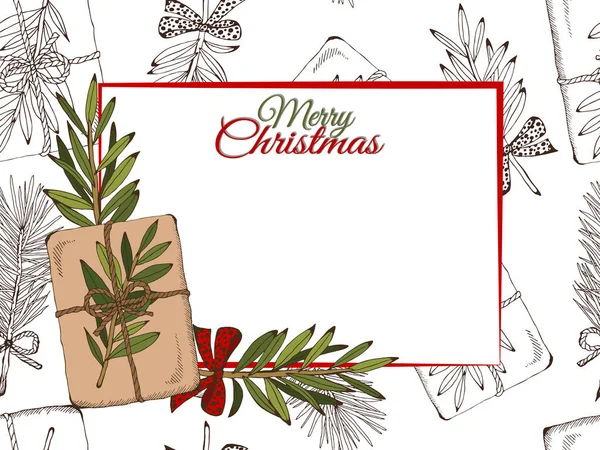Векторная Иллюстрация Эскиза Ручной Работы Красочным Плакатом Рождеством Христовым Подарками — стоковый вектор