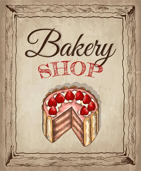 Vector Illustration Hand Drawn Sketch Poster Bakery Shop Cake Sweet — Stock Vector