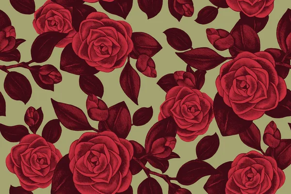 Ілюстрація Акварельних Рук Азійськими Камеліями Трояндами Листям Весняні Квіти Квіткове — стокове фото