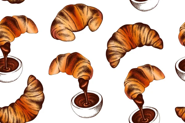 Illustration Motif Dessiné Main Avec Croissants Croquis Croissant Avec Garniture — Photo