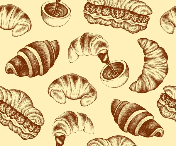 Ilustración Del Patrón Dibujado Mano Con Croissants Del Boceto Croissant — Foto de Stock