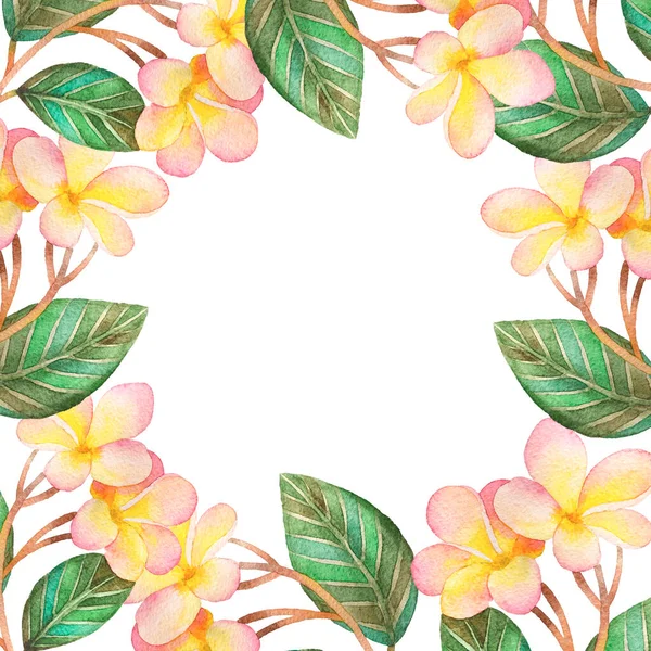 Ілюстрація Акварельної Листівки Різнокольоровими Квітками Сливи Зеленим Листям Запрошення Весілля — стокове фото