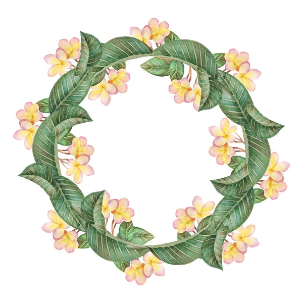 Ilustración Acuarela Dibujada Mano Romántica Corona Flores Naranjas Hojas Verdes — Foto de Stock