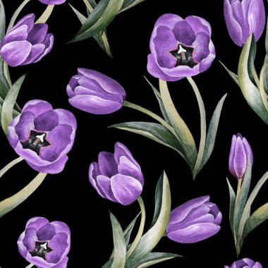 Bahar lale çiçekleriyle çizilmiş suluboya el resmi. Yaz ya da bahar geçmişi. Düğün davetiyesi, kartpostal. Romantik çiçek arkaplanı. Tekstil. Japon tarzı. Klasik, Retro.