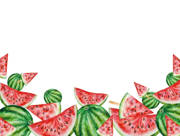 Illustrazione Acquerello Disegnato Mano Anguria Telaio Isolato Sfondo Bianco Frutta — Foto Stock
