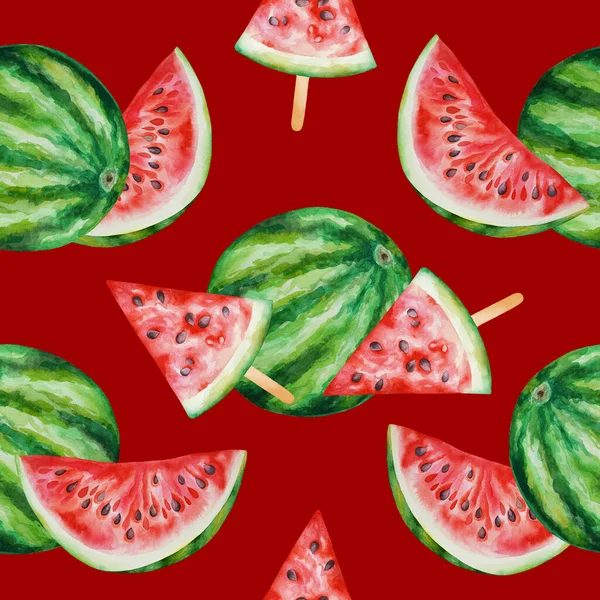 Ilustração Aquarela Desenhada Mão Melancia Padrão Isolado Fundo Branco Frutas — Fotografia de Stock