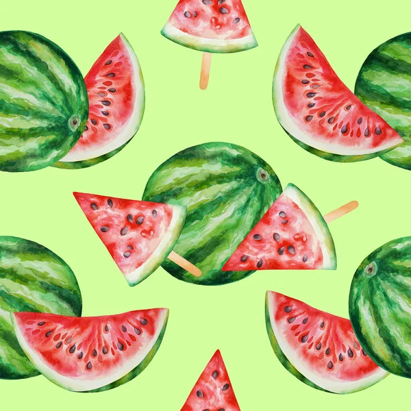 Illustrazione Acquerello Disegnato Mano Anguria Modello Isolato Sfondo Bianco Frutta — Foto Stock