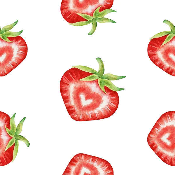 Illustrazione Acquerello Disegnato Mano Con Fragole Fresche Rosse Sfondo Frutta — Foto Stock