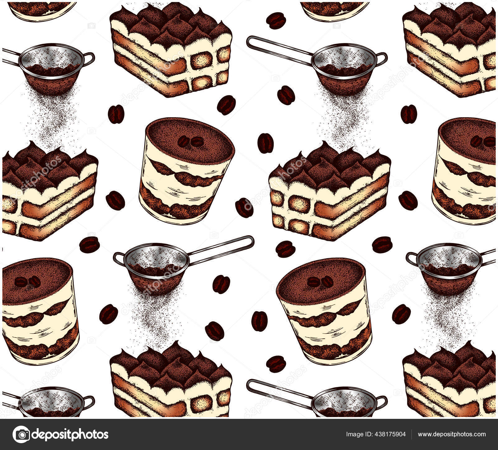 코코아 가루가 뿌려진 이탈리아 디저트 미슈를 바르는 스타일이야 고구마 아르디 스톡 벡터 - ©peintre_mari 438175904, image size:1600x1444