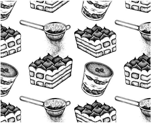 Croquis Motif Dessiné Avec Tiramisu Dessert Italien Vintage Noir Passoire — Image vectorielle