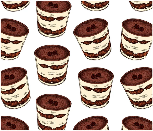 바탕에 케이크 모양을 스케치하라 포도를 이탈리아 디저트 라미슈 초콜릿 사보이 — 스톡 벡터