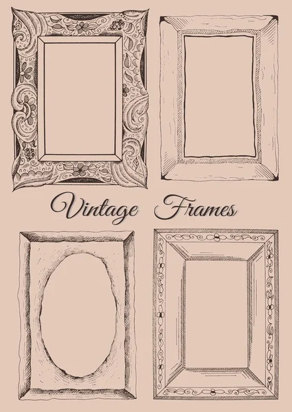 Vector Illustration Hand Drawn Sketch Frames Set Vintage Retro Frame — Stock Vector