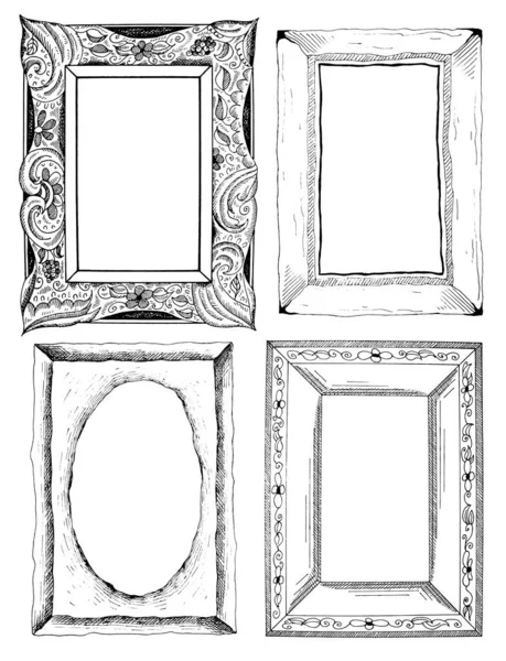 Vector Illustration Hand Drawn Sketch Frames Set Vintage Retro Frame — Stock Vector