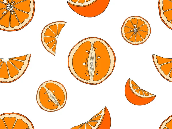 Ilustração Vetorial Esboço Desenhado Mão Padrão Com Laranjas Coloridas Laranja — Vetor de Stock