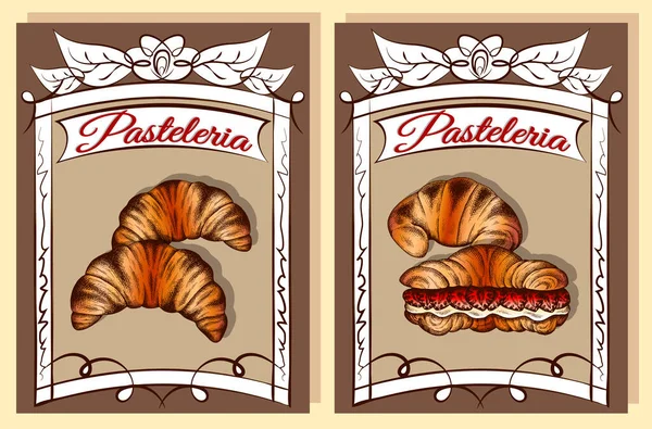 Vektor Illustration Eines Handgezeichneten Plakats Mit Croissants Backhausklassiker Croissant Mit — Stockvektor