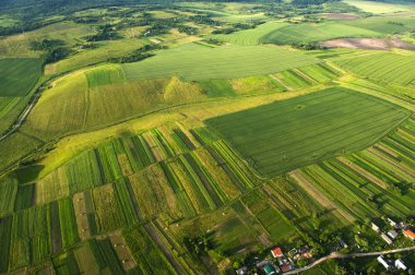 Alanlar ve kırsal yeşil ve sarı bölümlerinde havadan görünümü