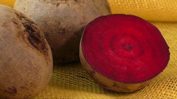 Fresh beetroot  isolated on yellow background — Stock Video
