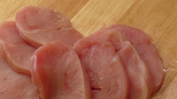 Raw turkey breast steak ready for cooking — Stock Video