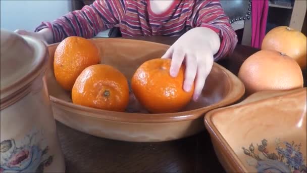 Ripe grapefruit and tangerines on a plate — Stock Video