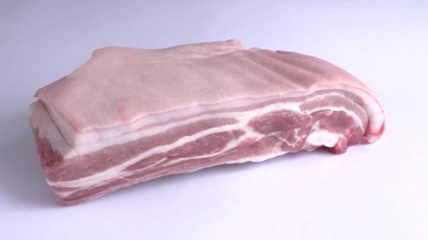 Vientre de cerdo sobre fondo blanco — Vídeo de stock