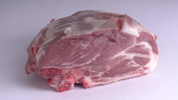 Frisches rohes Fleisch isoliert auf weißem Hintergrund — Stockvideo