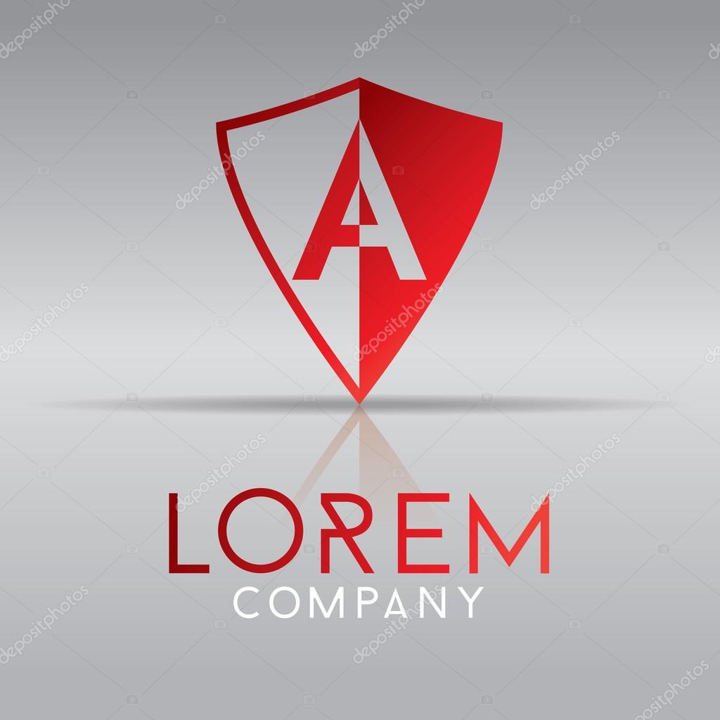 Letter in shield. Alphabet logo design. Vector illustration.