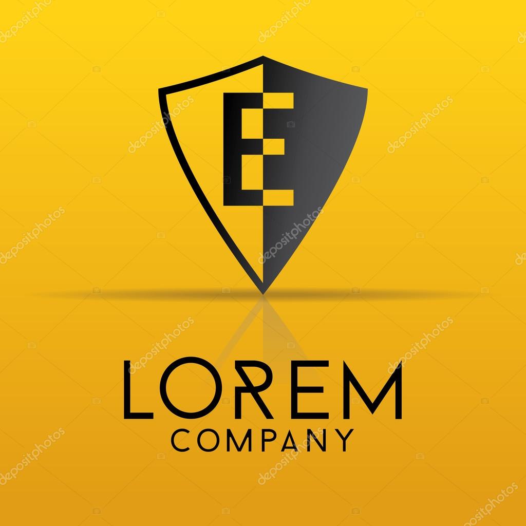 Letter in shield. Alphabet logo design. Vector illustration.