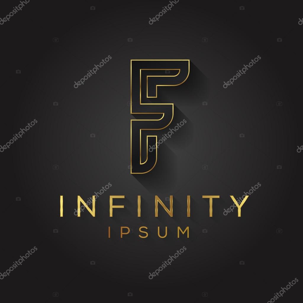 Elegant black and gold alphabet F letter logo. Vector illustration.
