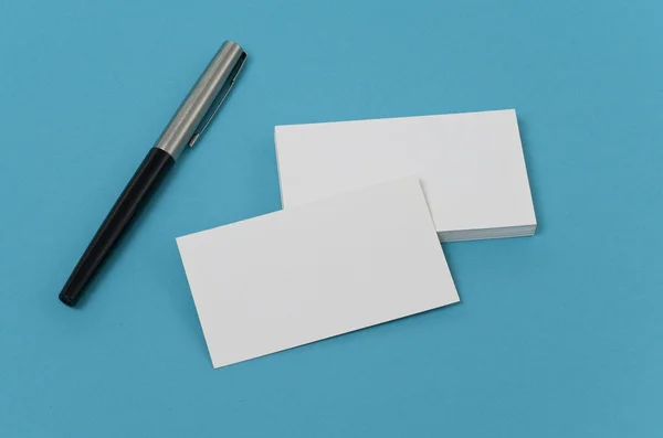 Business cards with pen background — Stock Photo, Image