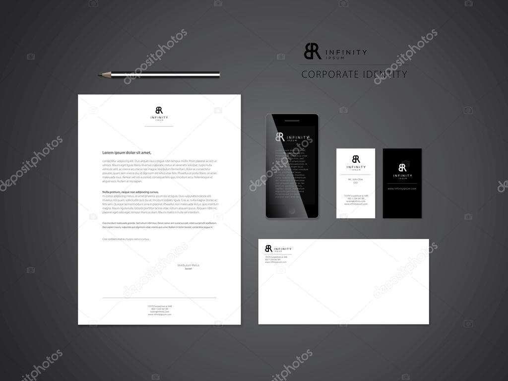 Elegant minimal style corporate identity templates. Letter envelope and business card design. Typographic ER symbol. Vector illustration.