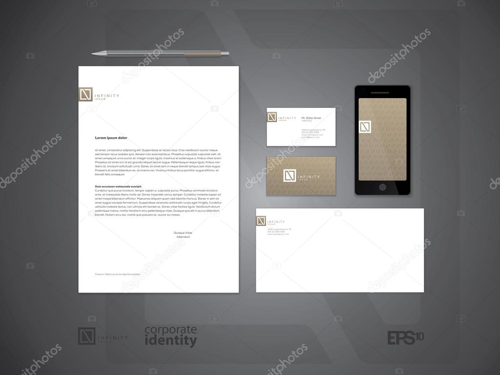 Elegant minimal style corporate identity templates. Letter envelope and business card design. Typographic N symbol. Vector illustration.