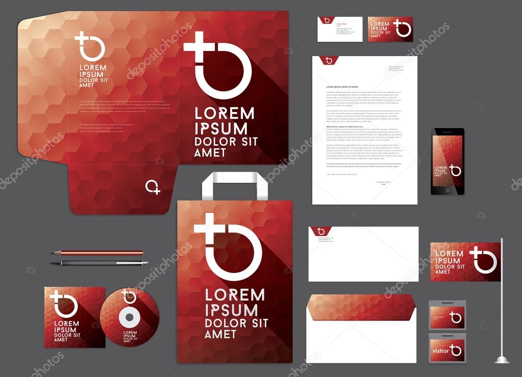 Elegant minimal style corporate identity template. Letter envelope and business card design. Typographic symbol. Vector illustration.