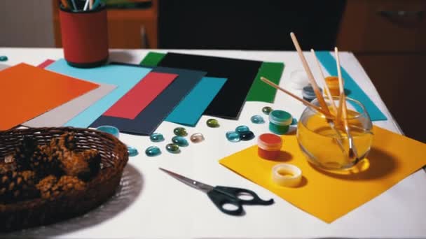 On Table is lined Paper Color Palette. Rainbow Composition. Creative Thinking — Stock Video