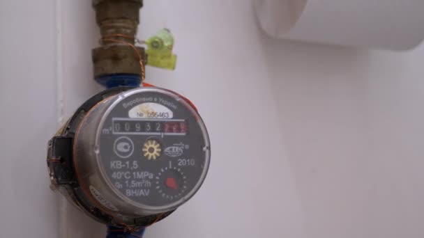 Water Meter for Measuring Instruments Used in Plumbing Installation. 4K. — Stock Video