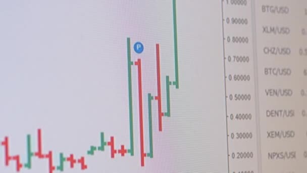 Bolsa de Valores, Criptomoneda, Velas gráfico btc, eth en una pantalla de ordenador. — Vídeos de Stock