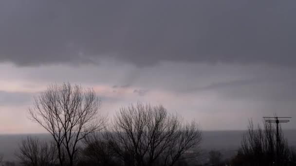 Pemandangan Panorama Kota Tua, Pohon-pohon di Cuaca Berawan dengan Thundercloud — Stok Video