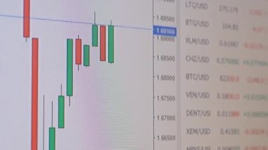 Menkul Kıymetler Borsası, Kripto Para Birimi, Mumlar Graph btc, bir Bilgisayar Ekranı.