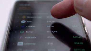 Ekran Ukalası 'na Dokunan İnsan Şifreleme Fiyat Çizelgesi' ne bakıyor. 4K